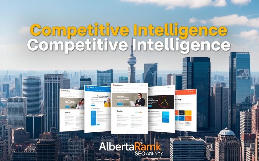 A bustling cityscape with towering skyscrapers, reflecting the dynamic nature of the competitive digital landscape. In the foreground, five distinct frameworks stand out, each with its own unique aesthetic and functionality, symbolizing the variety of &amp;amp;amp;quot;quick-start&amp;amp;amp;quot; options available to businesses seeking to gain a competitive edge. The frameworks are presented in a clean, organized manner, allowing the viewer to easily compare and contrast their features. The lighting is crisp and directional, highlighting the frameworks' details and creating a sense of depth and dimension. The overall tone is professional and authoritative, befitting the &amp;amp;amp;quot;Competitive Intelligence&amp;amp;amp;quot; theme. The AlbertaRank SEO Agency logo is prominently displayed, establishing its expertise in this domain.