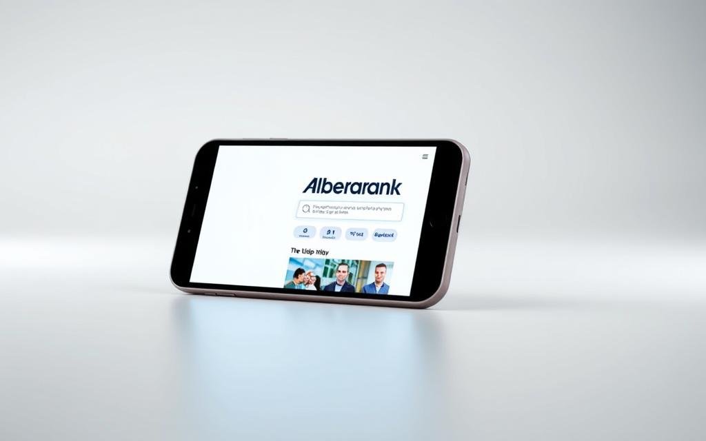 A modern and sleek mobile device with a clean, responsive interface. The screen displays a visually appealing design showcasing the AlbertaRank SEO Agency brand. The device is set against a minimalist background, with subtle lighting and depth of field to create a professional and high-quality appearance. The overall atmosphere conveys a sense of efficiency, usability, and mobile-first readiness, reflecting the &quot;Check mobile-first readiness and real-world usability&quot; section of the article.