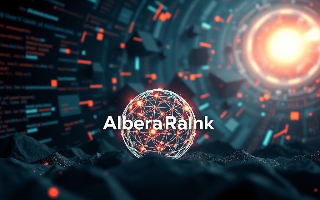 An artistic, cinematic image of a modern digital landscape showcasing the power of link value in Alberta SEO. In the foreground, a glowing, chrome-like sphere representing a high-quality backlink radiates energy, its intricate lattice structure hinting at its robust authority. In the middle ground, the AlbertaRank SEO Agency logo stands prominently, its sleek, futuristic design complementing the technological aesthetic. The background is a swirling vortex of data streams, code fragments, and abstract geometric shapes, evoking the complex, ever-evolving nature of search engine optimization. Dramatic lighting casts dramatic shadows, creating a sense of depth and drama. The overall mood is one of technological sophistication, innovation, and the transformative potential of strategic link building.