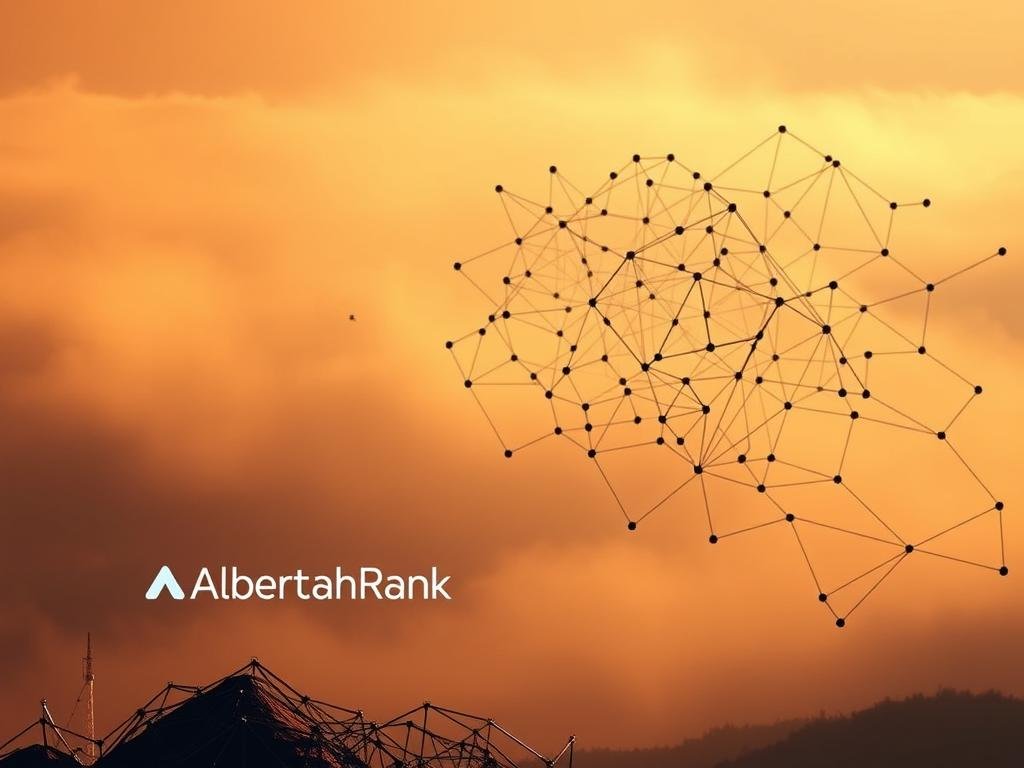 A complex web of interconnected algorithms, the search engine optimization (SEO) landscape for Alberta businesses is a dynamic and ever-evolving field. In the foreground, the AlbertaRank logo stands as a beacon, representing the intricate web of factors that govern online visibility. In the middle ground, a maze of interconnected nodes and lines symbolizes the complex algorithms that analyze user queries, website content, and a myriad of other variables. The background is a hazy, ethereal expanse, reflecting the uncertainty and unpredictability inherent in the search engine optimization process. Warm, muted tones create a sense of depth and atmosphere, while a soft, directional light source illuminates the key elements, highlighting the nuances of this intricate system.