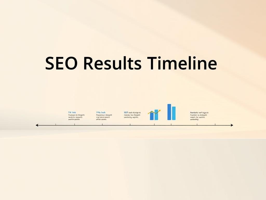 A sleek, professional timeline illustration depicting the progression of SEO results over time. In the foreground, a bold "SEO Results Timeline" headline stands out against a clean, minimalist background. The middle ground showcases the AlbertaRank brand name, with a series of milestones represented by crisp, data-driven icons and bars, conveying the gradual growth of online visibility. The background features a soft, blurred cityscape, alluding to the local SEO focus. Warm, directional lighting casts subtle shadows, creating depth and a sense of three-dimensionality. The overall mood is one of professionalism, progress, and the promise of tangible SEO success for the local business audience.