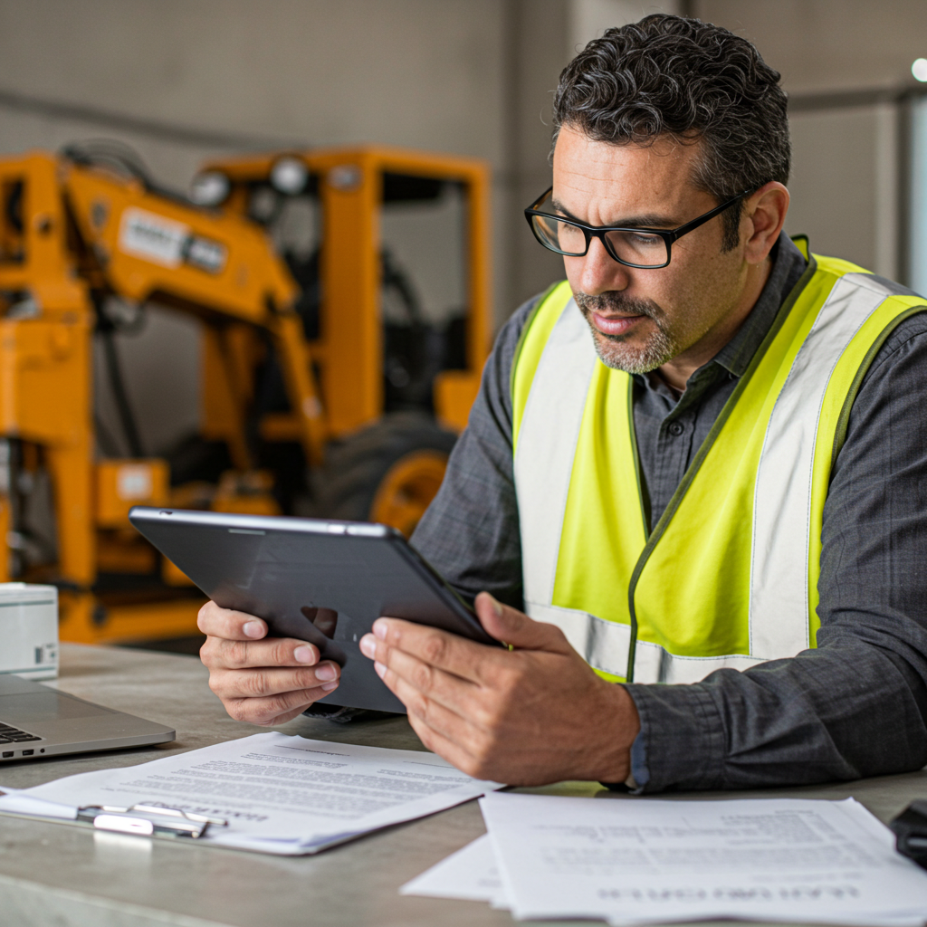 An Alberta contractor reviewing a $20,000 project contract on a tablet, symbolizing successful high-ticket lead generation