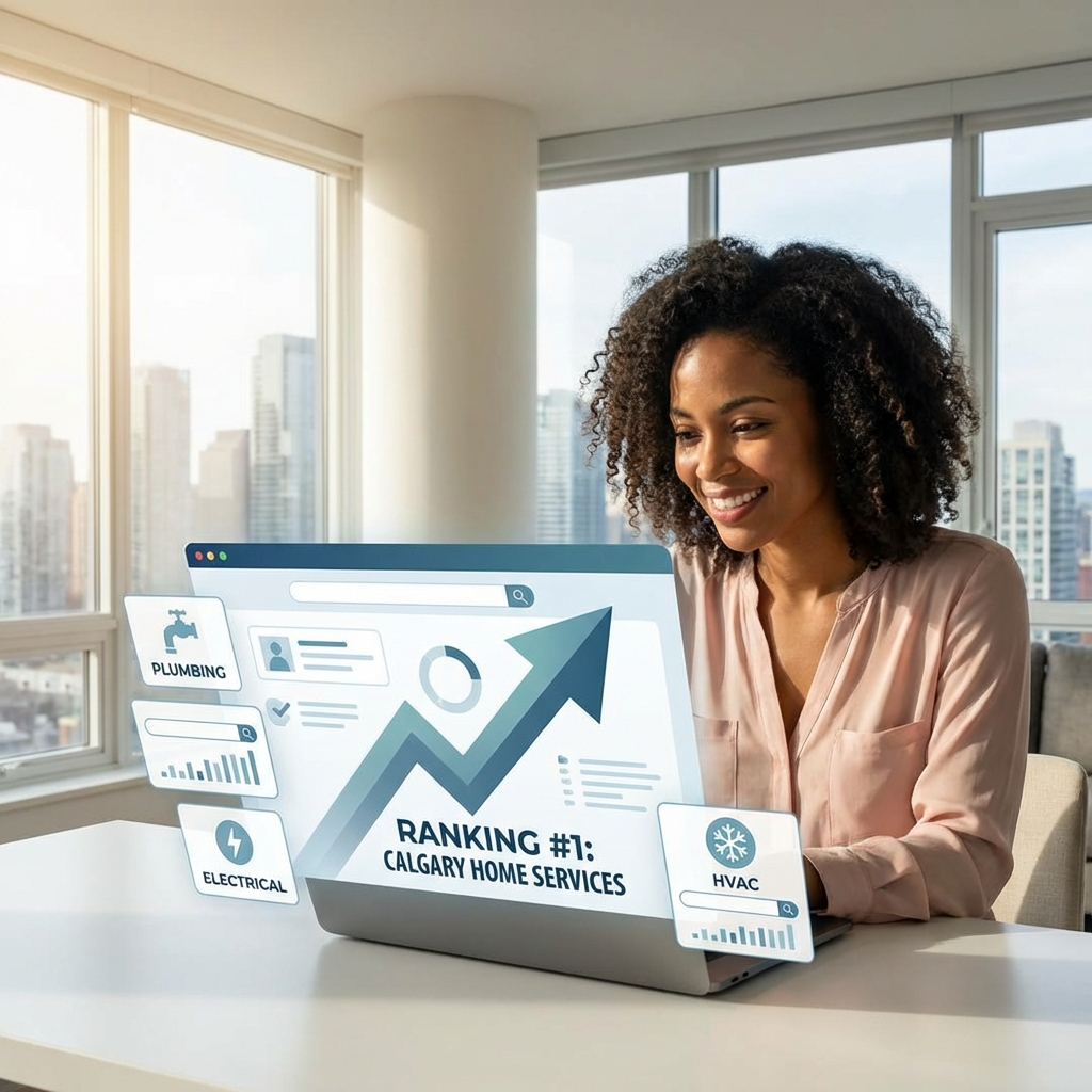 Calgary SEO Specialist researching home services keywords analysis on a PC
