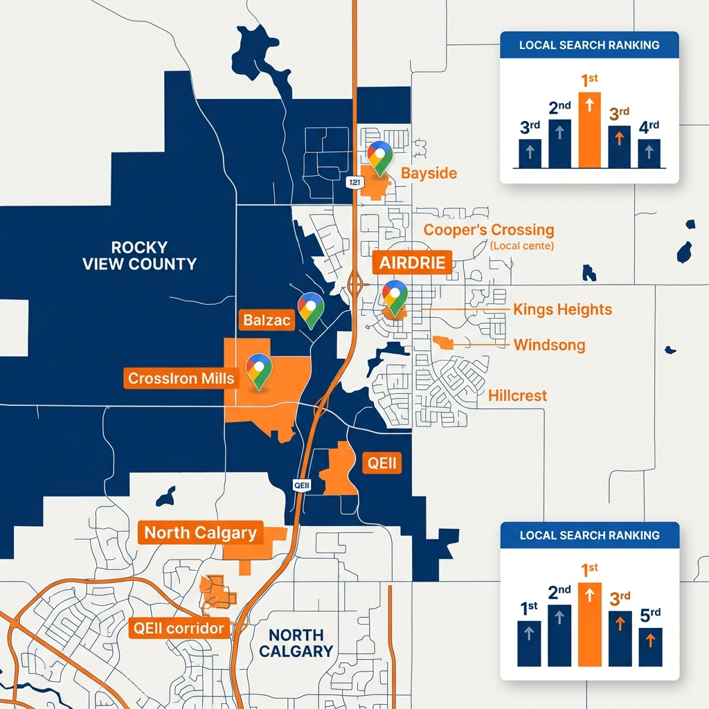 Airdrie and Rocky View County. Highlight Airdrie, Balzac, CrossIron Mills, North Calgary, QEII corridor, and local communities like Bayside, Cooper&rsquo;s Crossing, Kings Heights, Windsong, and Hillcrest.