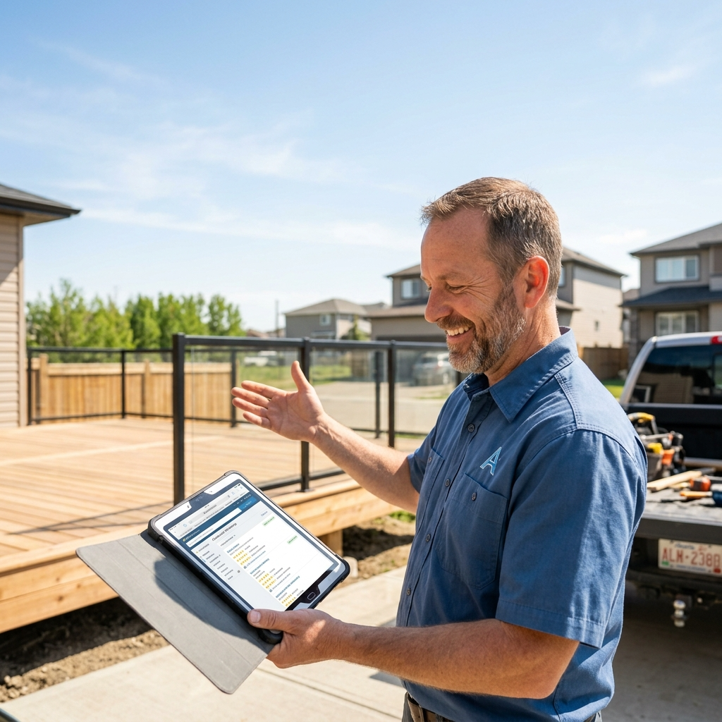 A vibrant, modern graphic illustrates how online reviews positively influence SEO for Alberta contractors, showcasing increased visibility.