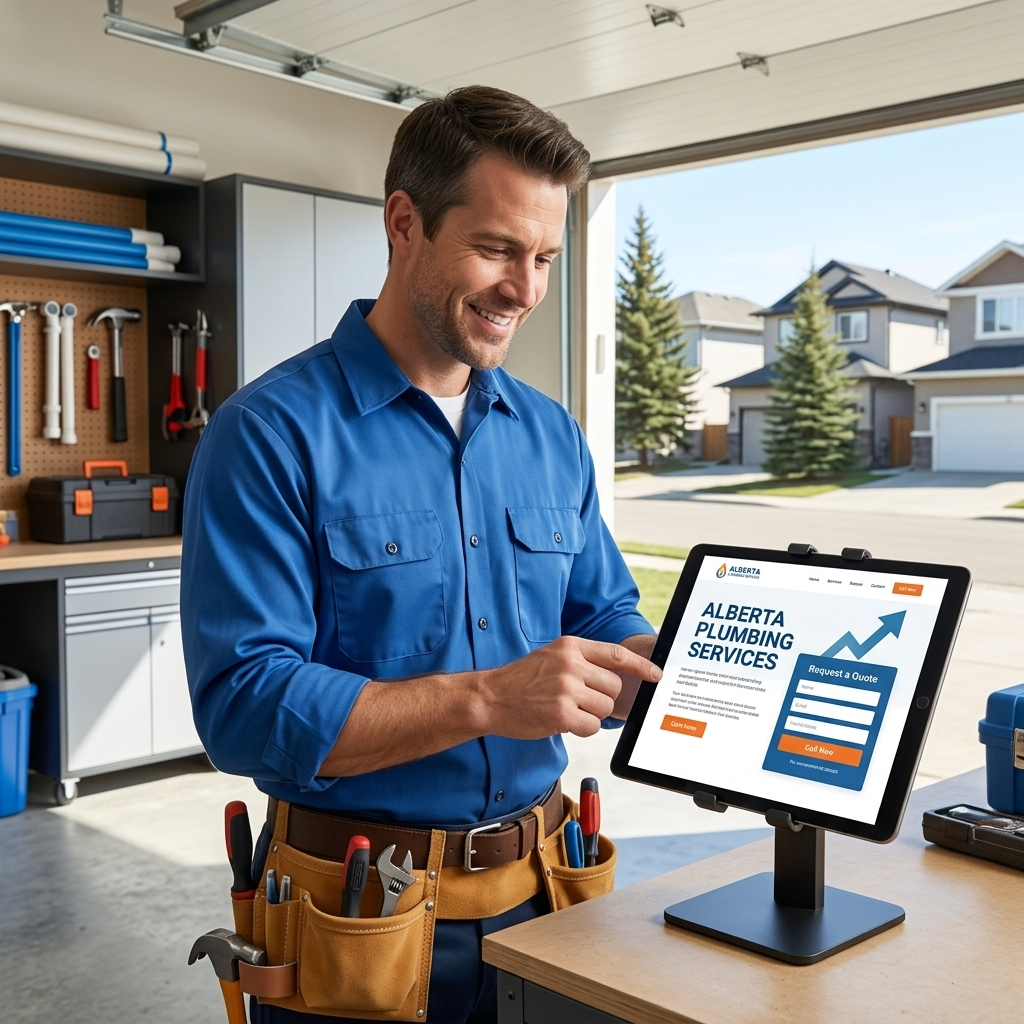 Captivating Alberta home service landing page optimization: a modern, clean design showcasing high conversion rates, using strategic visuals and compelling calls to action.