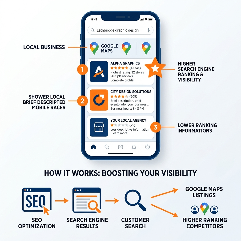 Customers searching local businesses on mobile phones.Google Maps local business listings